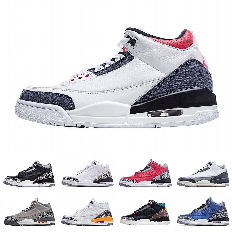 

Mens 3 Basketball Shoes 3s Mid UNC Blue Denim Fire Red White Cement Charity Game Varsity Royal Laser Orange Sneakers Grey Mocha Trainers