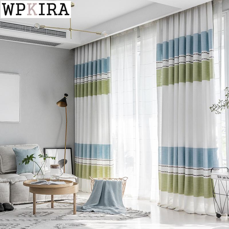 

Nordic Striped Curtains for Living Room Linen Drape for Bedroom Sheer Fabric French Window Shade Curtain Blinds S517#C, Lattice tulle