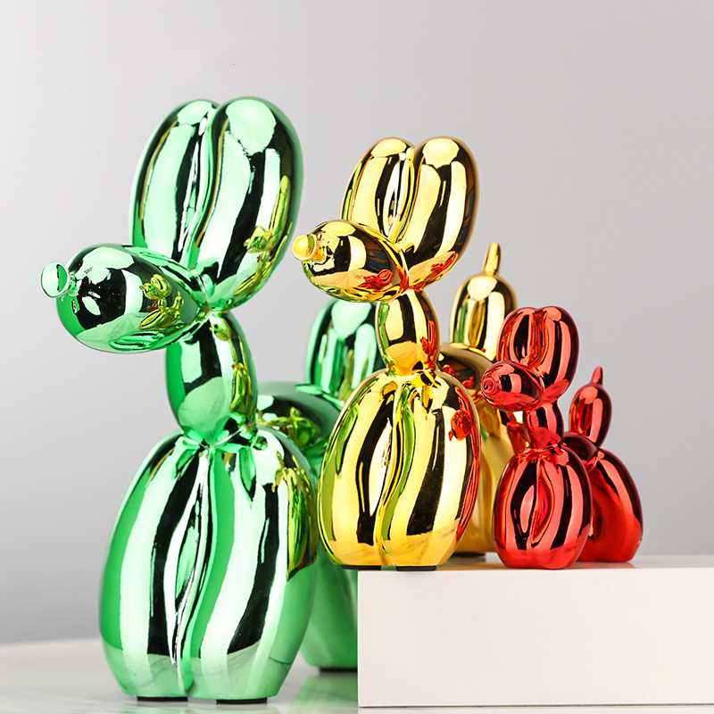 Animals figurines Resin Cute Shiny Balloon Dog Shape Statue Art Sculpture Figurine Craftwork Home Decor with Antiskid Mat Lucky