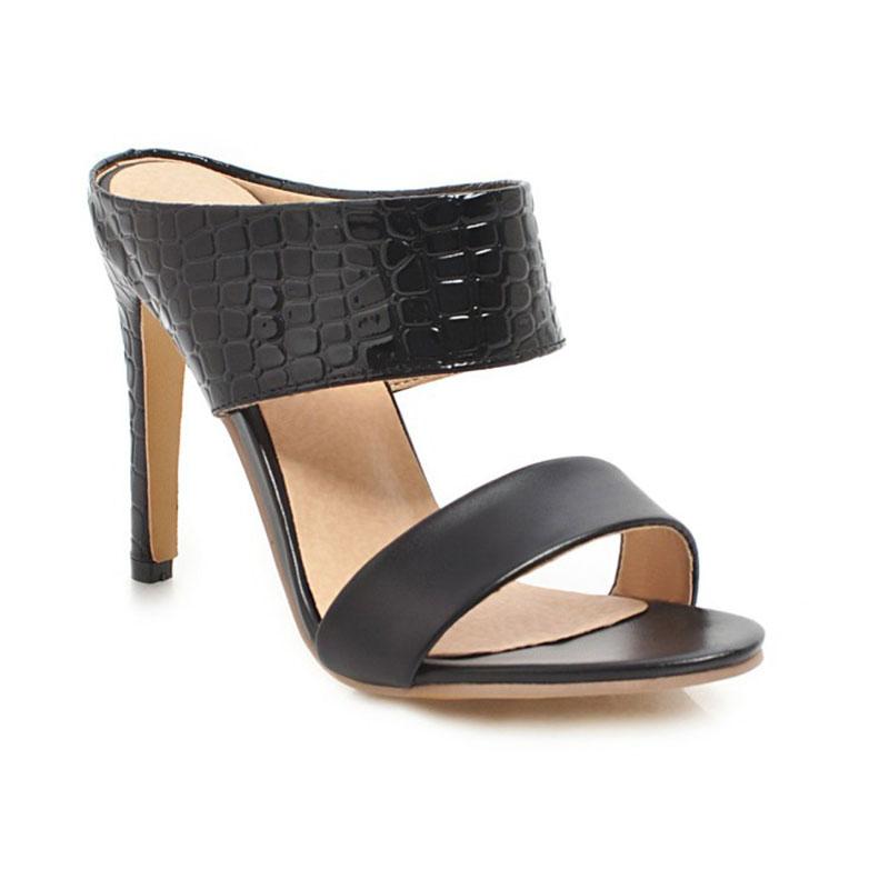 

2021 Summer New Style Pu Super Soft Breathable High Heels Round Toe Women's Sandals Solid Color Fashion Women's Shoes Size 34-43, Black