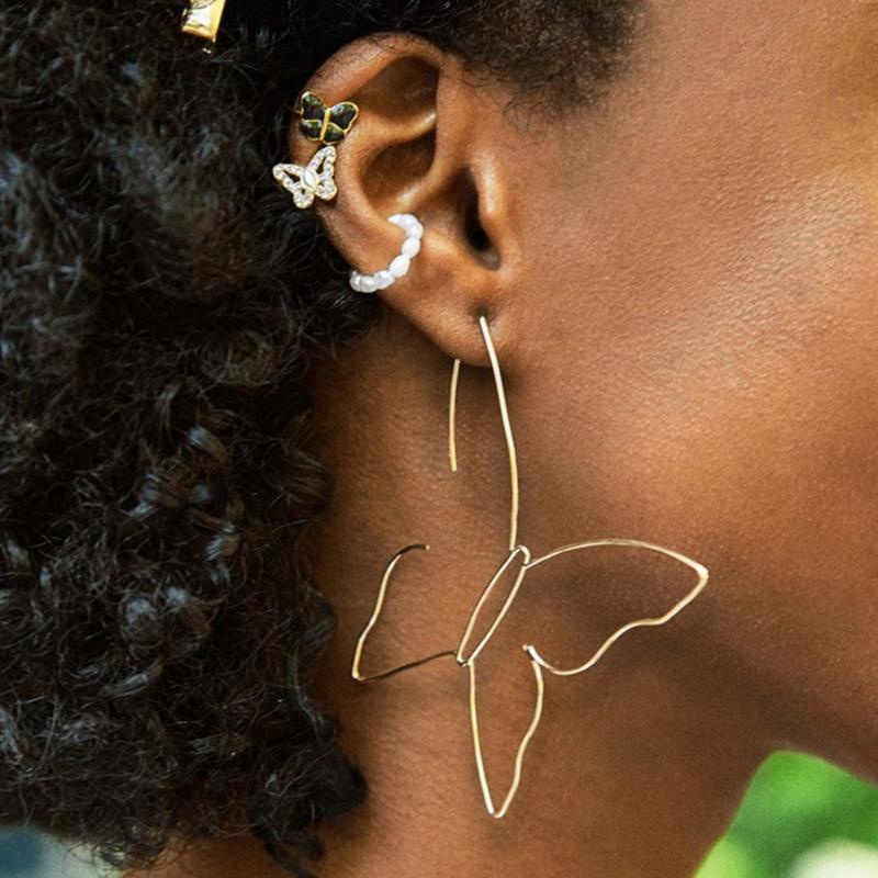 

Flashbuy Vintage Gold Metal Hook Butterfly Drop Earrings Statement Handmade Big Butterfly Minimalist Jewelry 2020, Silver