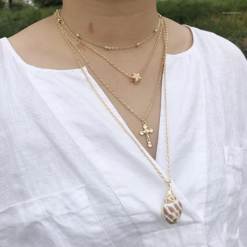 

Star Cross Beads Boho Ocean Beach Shell Multi Layers Cowrie Seashell Necklaces for Women Summer Jewelry Collares Collier1