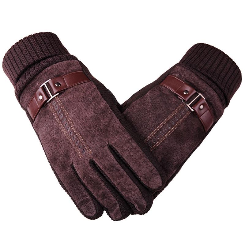 

Men Faux Leather Thermal Touch Screen Gloves Plush Lining Warm Cycling Mittens