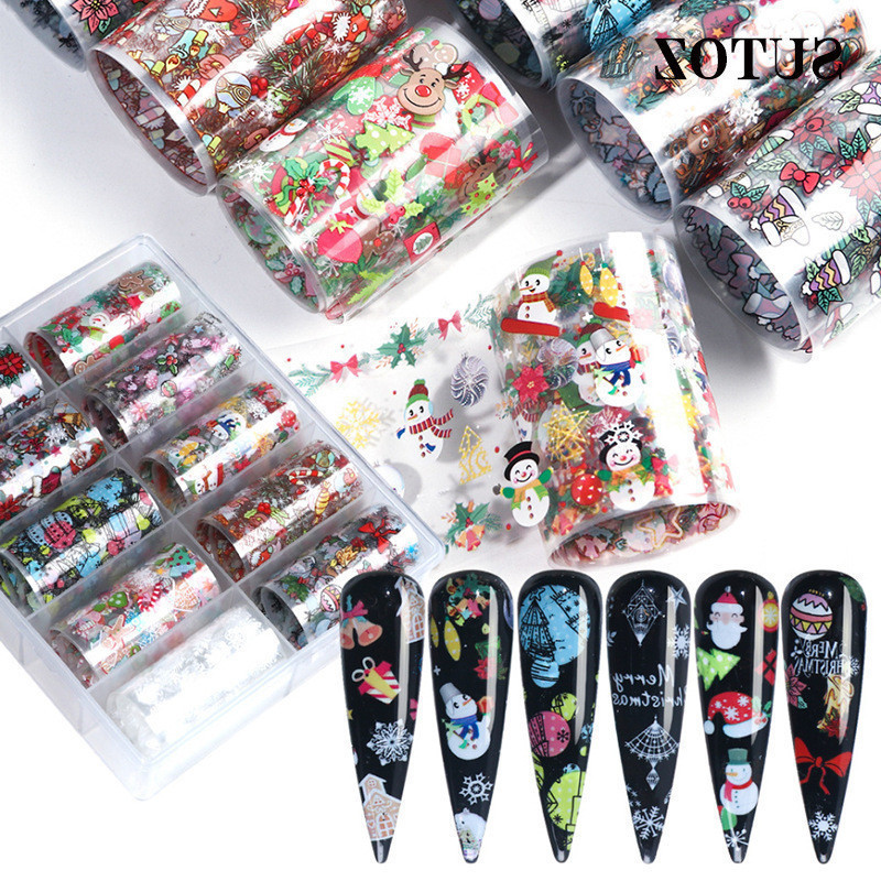 

Nail Art Stickers Set For Christmas DIY Nails Decorations Decals Mix Colorful Snowman Deer Santa Gift Pegatina Nail Sticker Kit, As picture