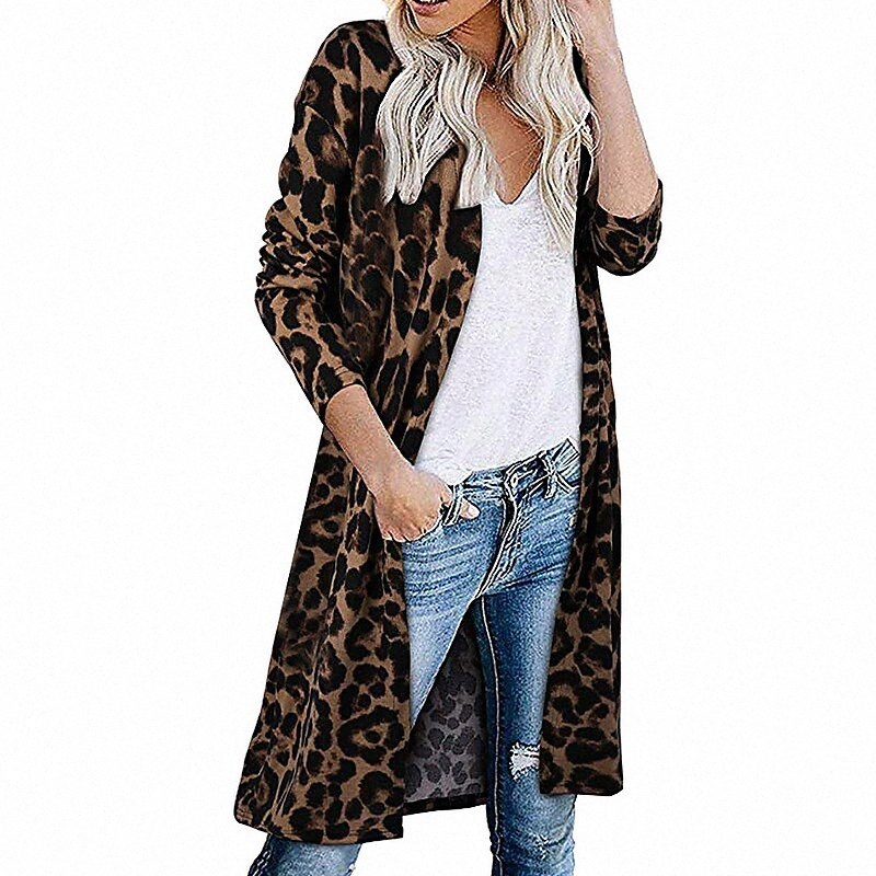 women's Cardigan Knitted Leopard Stylish Elegant Long Sleeve Regular Fit Sweater Cardigans V Neck Fall Winter Wine Brown leopard Grey leopar-image-756090040