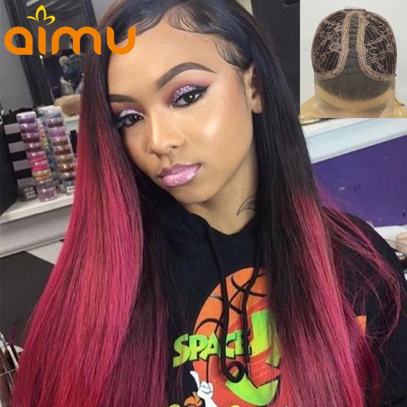 

1B/99J Burgundy Red Ombre Color Long Straight Human Hair Lace Front Wig For Black Women Deep 13x1 T Part HD Lace Wig Glueless, As pic