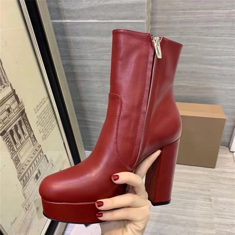 

Women Boots Thick Sole High Heel Ankle Genuine Leather Round Toe Female Shoe Autumn Winter Office1, Black