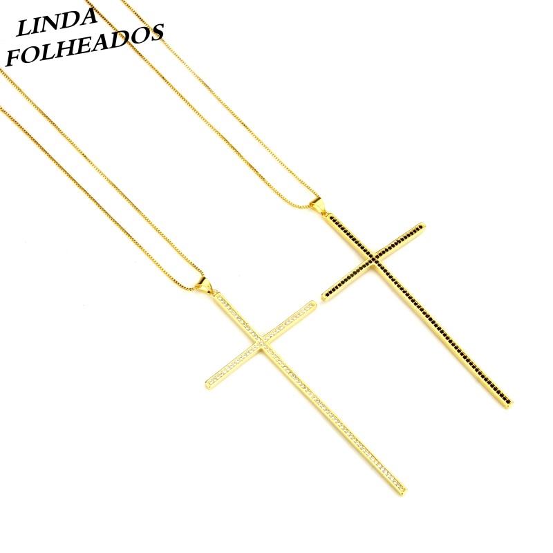 

New Arrival Hot Sales Fashion Jewelry Gold Copper Cubic Zirconia Cross Pendant Necklace Unisex Street Party Everyday