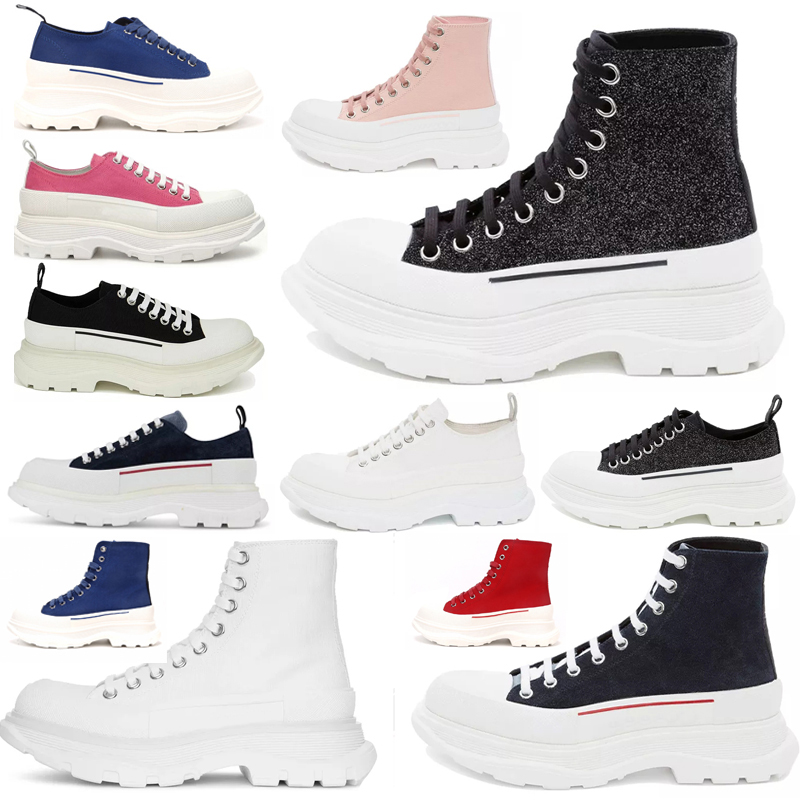 

2021 Fashion Tread Slick lace up canvas Casual shoes sneaker women high low sole black royal platform red pink white womens oversized sneakers, Box