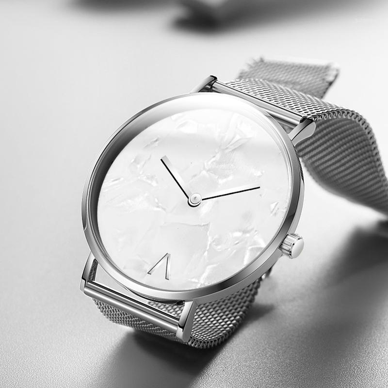 

Women's Mesh Watches Creative Marble Quartz Watch Casual Ladies Watches Stainless Steel Watch Ladies Clock Relogio Feminino 20201, Silver