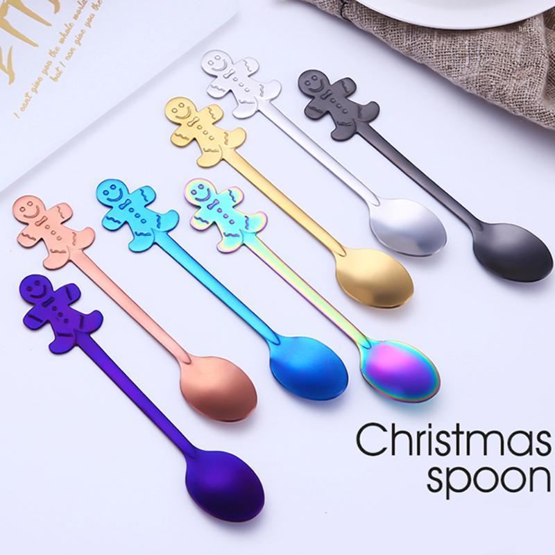 

1/4Pcs/set Christmas Tableware Coffee Spoons Stainless Steel Ice Cream Desserts Spoon Xms Snowman Kids Drinking Scoops1