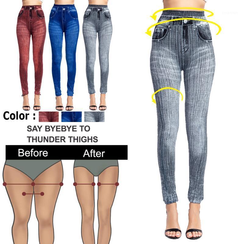 

LOOZYKIT Fashion Slim Women Leggings Faux Denim Jeans Leggings Stripe Autumn Casual Pencil Pant Yoga Pants Fitness Pants1, C blue