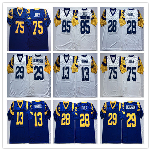 

NCAA Men Vintage Eric Dickerson Kurt Warner Marshall Faulk Jack Youngblood Deacon Jones Football Stitched Jersey Blue White, As pic