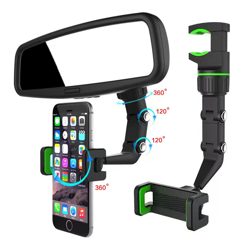 

Car Phone Holder Multifunctional 360 Degree Rotatable Auto Rearview Mirror Seat Hanging Clip Bracket Cell for Car H02