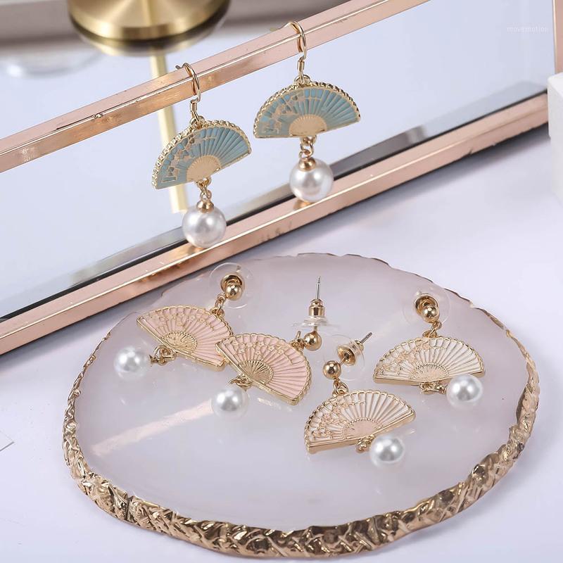 

Ethnic Style Creative Vintage Fan-shaped Jewelry Personality Girl Women's Accessories Fashion Imitation Pearl Dangle Earrings1