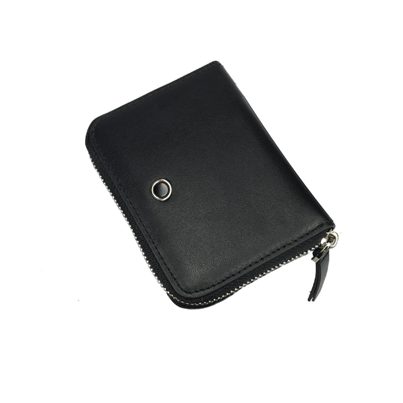 

New design luxury men's black zipper bag multi-card slot ID business wallet credit card holder true leather coin purse with gift box