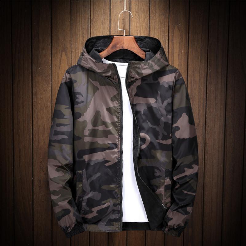 

Autumn New Thin Spring Windbreaker Mens Reversible Camouflage street couple Jacket Coat Young Male Hooded bomber Outwear SK4U FFL2, Beige