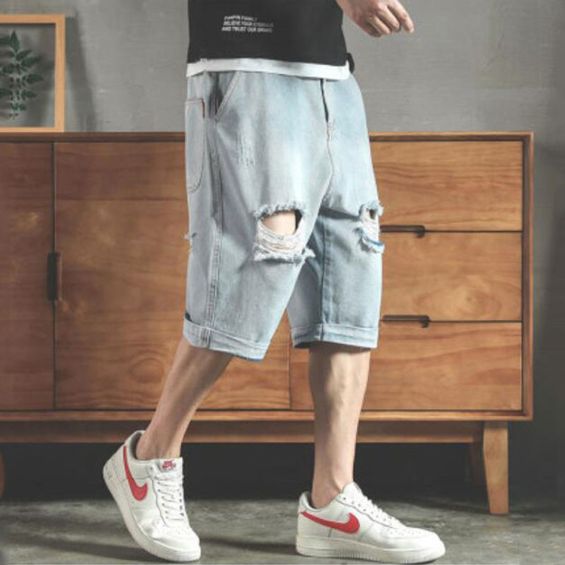

Hole Denim 2020 Cut Harlan Pants Loose Casual Shorts Summer Breeches Lp1n, Light blue.