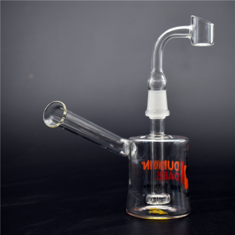 

Popular dunkin Bongs Thick Glass Beaker Bong Smoking water Pipes Recycler Dab Rigs Water Bongs With 14mm Bowl and oil burner pipe