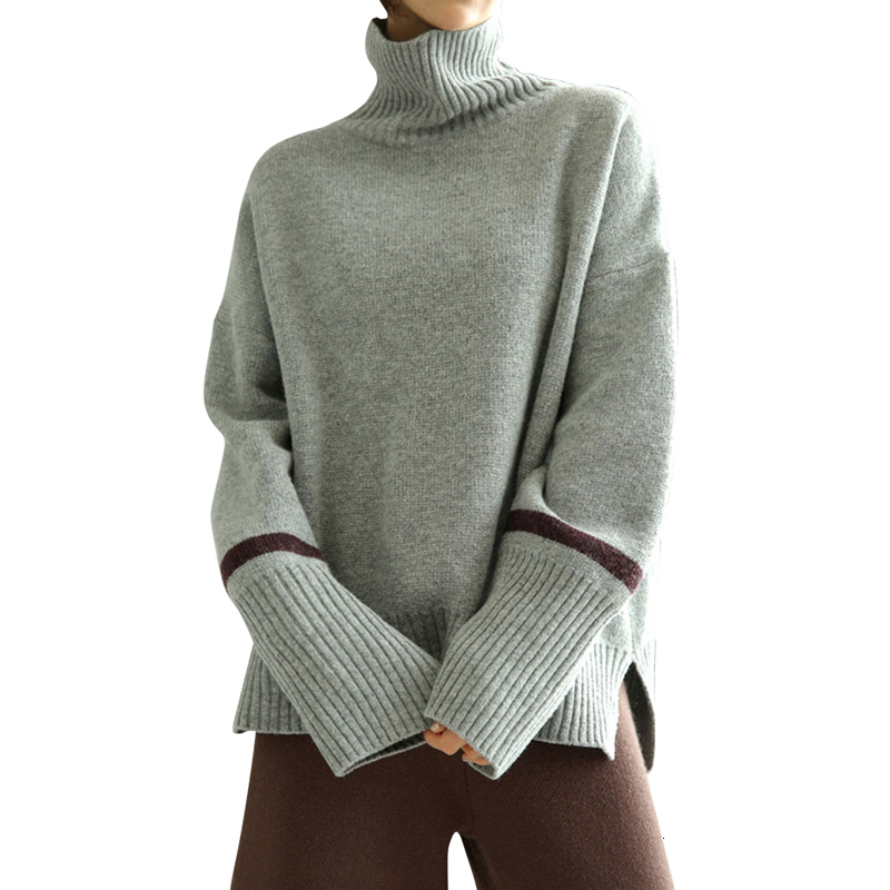 

2021 New Thick Cashmere Pullover Knitted Sweater Women Autmun Winter Streetwear Loose Tops Pull Femme Hiver Turtleneck Jumpers T7qm, Gray
