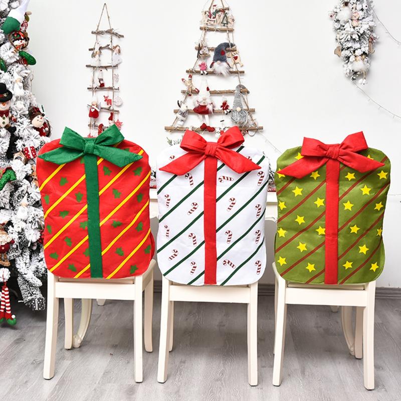 

Christmas Chair Back Cover Cute Bow Gift Package Chair Cover Christmas Restaurant Home Cartoon Back