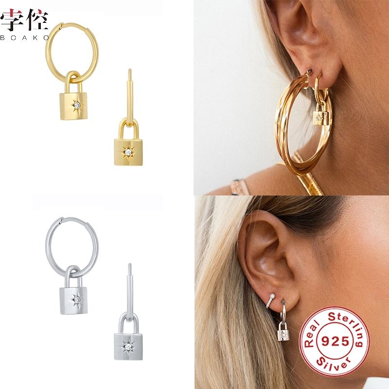 

BOAKO S925 Silver Earrings For Women 2021 Fine Jewelry CZ Piercing Ohrringe Hoop Earrings Brincos Aretes Girls Gifts Lock Earing