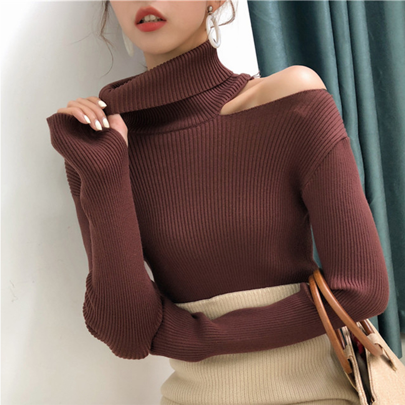 

2021 New Women Sweater Winter Sweatshirt Sexy Hollow Off the Female Shoulder Jumpers Sw755 928V, Beige