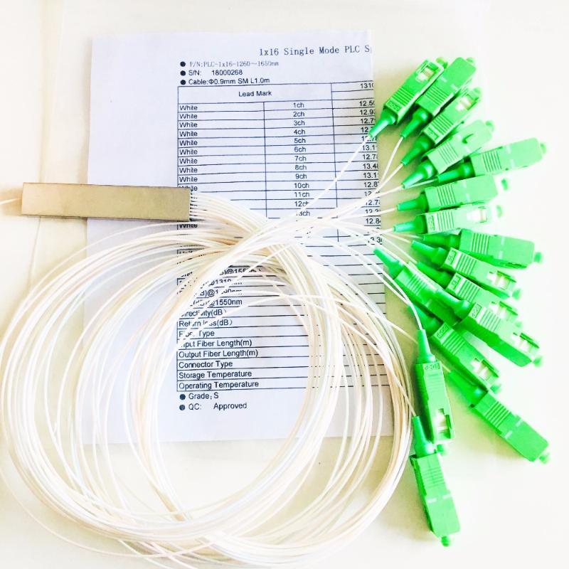 

30pcs/lot 0.9mm Fiber Optic PLC Splitter 1x16 SC/APC SC/UPC Mini Blockless 1*16 Steel Tube Splitter1