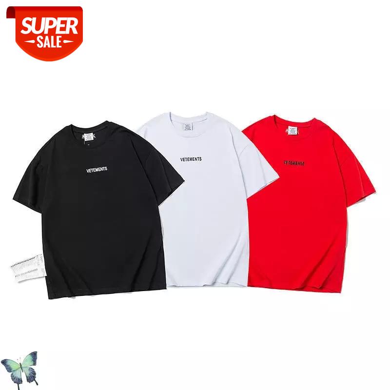 

Vetements T-shirt Hip Hop Exaggerated Big Label Short Sleeve VTM Men Women Cotton T Shirt Red White Color #1B1R, White;black