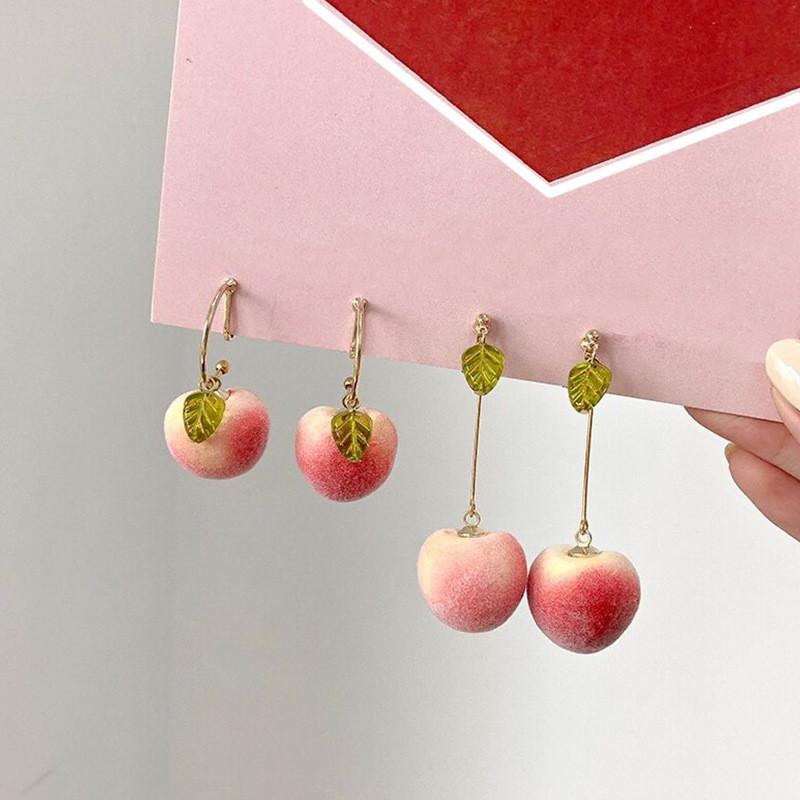 

New Fashion Peach Shaped Earrings For Women Girls Cute Imitation Fruit Shaped Pendant Stud Ear Jewelry Birthday Gifts