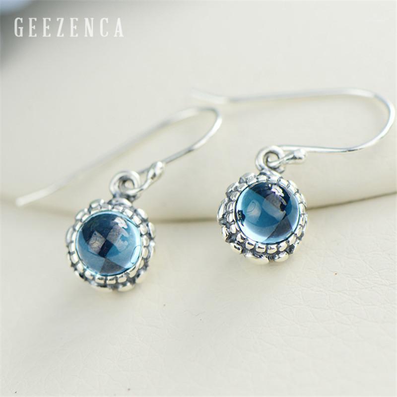 

925 Sterling Thai Silver Natural Topaz Gemstone Drop Earrings Handmade craft Fine Jewelry Women Vintage Dangle Earring Party1