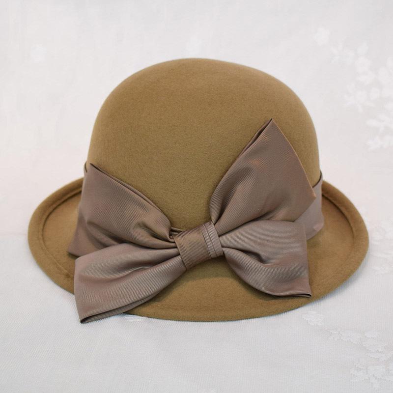 

Wide Brim Hats 202101-chenxing Spring Winter Warm Wool Big Bowknot Grace Small Rolled Leisure Bucket Cap Women Fishermen Hat, Black