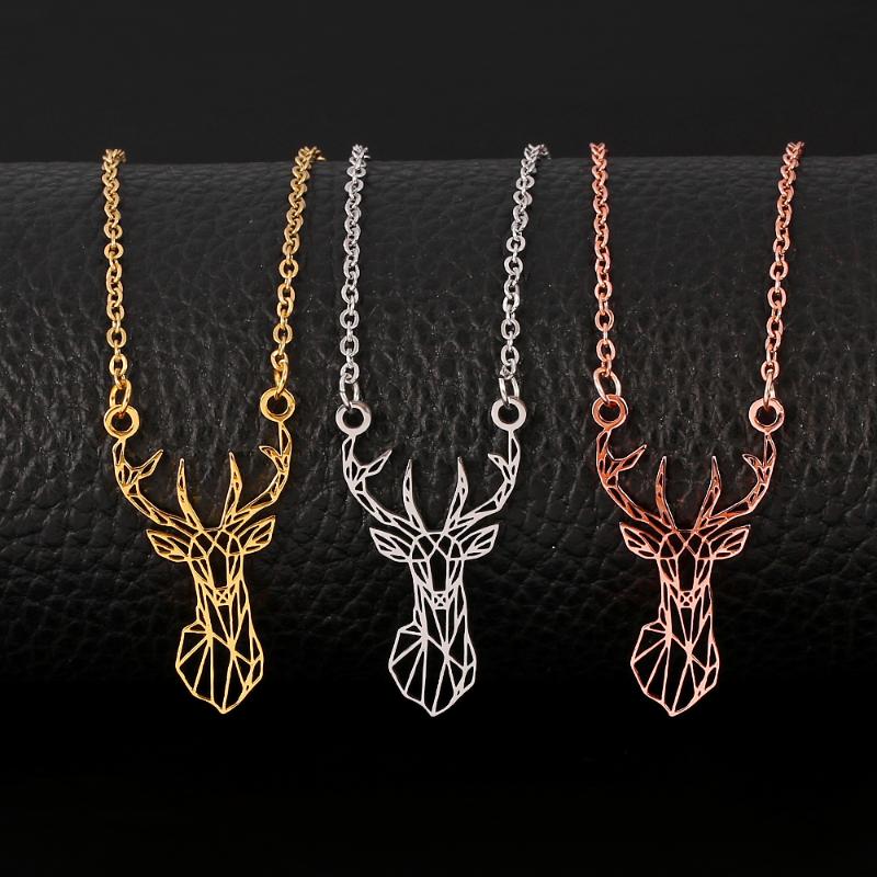 

fashion Elk Deer Antlers Pendant Necklace Women Stainless Steel Origami Geometric Animal Necklace For Christmas Gifts Children
