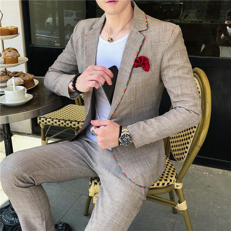 

Plaid Suit Hairstylist Fashion Smoking Homme Mariage Trajes De Hombre Spring Summer Plaid Double-breasted Suit Men Handsome, Black