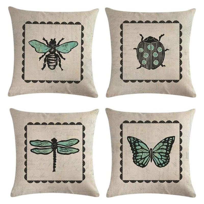 

Cushion Covers Set, Decorative Insect Pattern Throw Pillow Case Sofa Beds Chairs 18X18 Inch, As shown