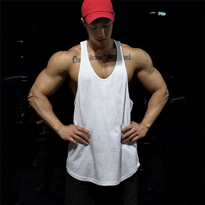 

New Brand Mens Mesh Fitness Clothing Gym Stringer Tank Top Men Bodybuilding Vest Workout Singlets Running Sleeveless Shirt, Gray