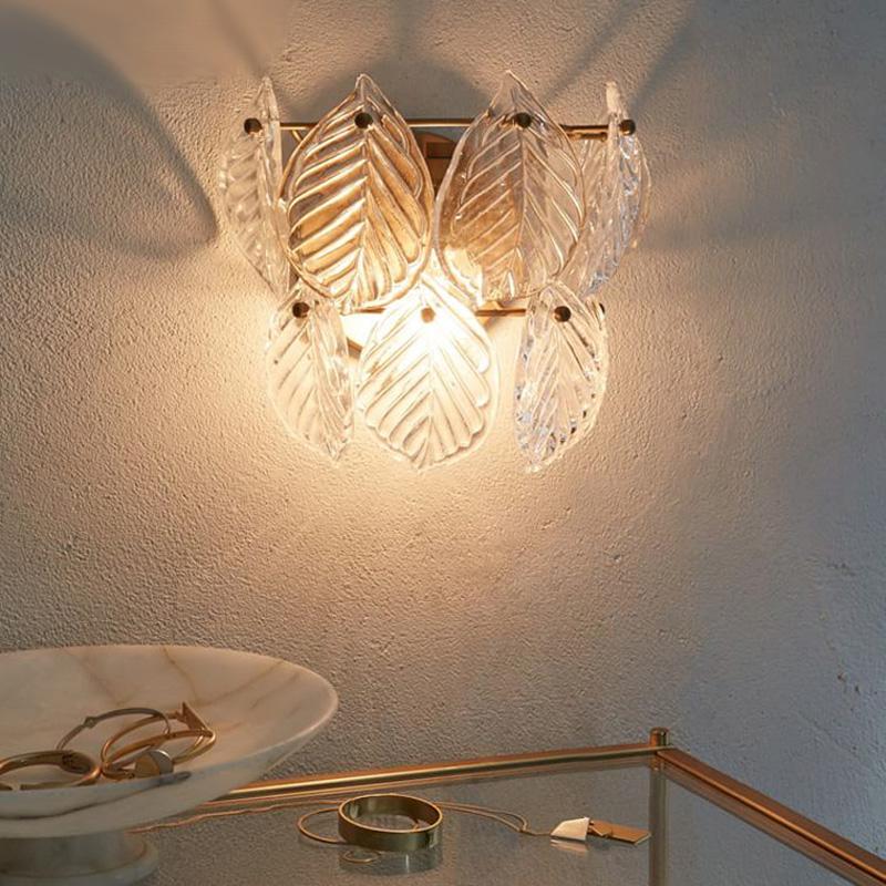 

Led Guest Dining Room Bedroom Bedside Background Wall Lamps Glass Leaves Post-modern Simple European and American Art Wall Lamps