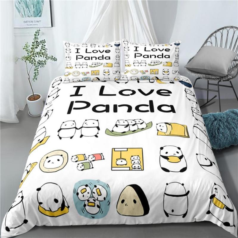 

Cute Cartoon White Printing Panda Children Boy Girls Kids Bedding Set Duvet Cover with Pillowcase Bed Cover Linens Bedclothes, As picture