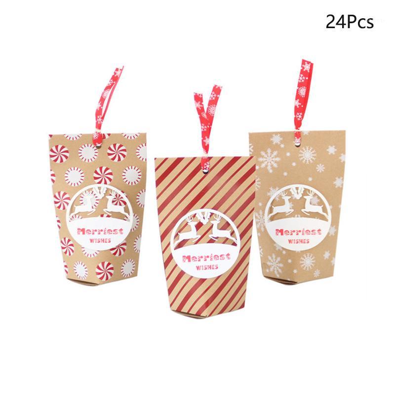 

24 Pieces Vintage Kraft Paper Bag Christmas Eve Candy Packing Box Kids Gift Storage Boxes1