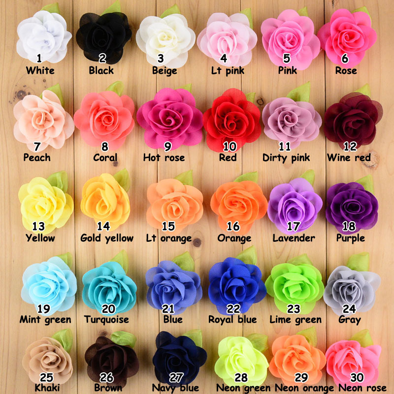 

New Baby Chiffon Green Leaves Head Flower Accessories Kids Hair Pins Headbands Barrettes DIY Accessories 30 Colors Girls DIY Head Flowers KX