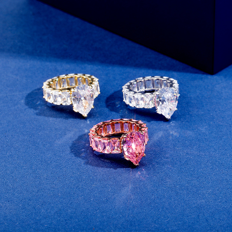 

Hip Hop Water Drop CZ Rings Fashion Pricess Cut Full Cubic Zircon Band Wedding Ring Engagment Finger Rings for Women Statement Jewelry