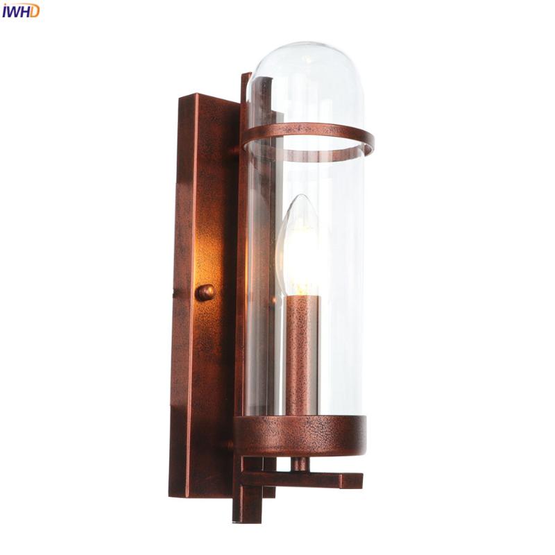 

IWHD Rustic Antique Vintage Wall Lamp Hallway Porch Stair Glass Loft Industrial Wall Light Fxitures Edison LED Wandlamp Lighting