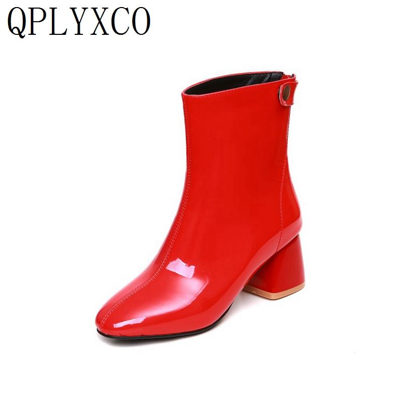 

QPLYXCO Womens winter Autumn 2020 Big Size 30-47 Fur boots Short Boots With Zip High Heels Shoes Woman Ankle F3, Black