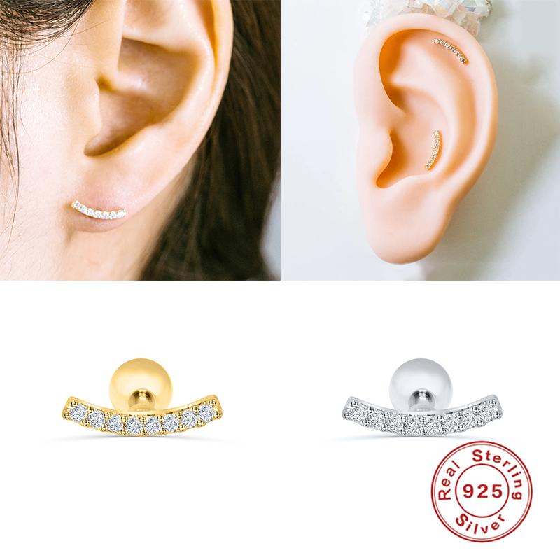 

Stud Aide 925 Sterling Silver Clear Zircon Arc Line Earrings For Women Girls Gift Earlobe Piercing Buckle Cartilage Ear Climber
