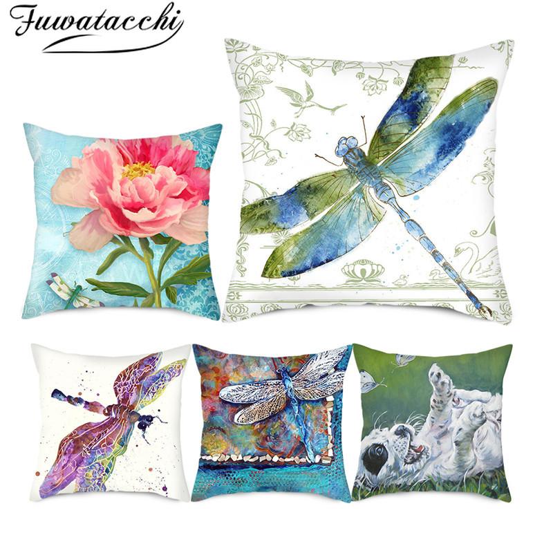 

Fuwatacchi Cute Dogs Cushion Covers Flower Dragonfly Printed Pillows Covers for Home Sofa Decorative Polyester Throw Pillowcase, Fpc000278