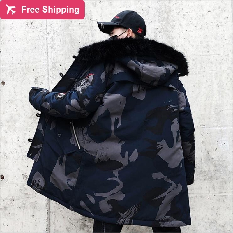 

Nagri 2020 fashions winter cotton new warm men's leather jacket casual pike fashion long thick coat, Color picture