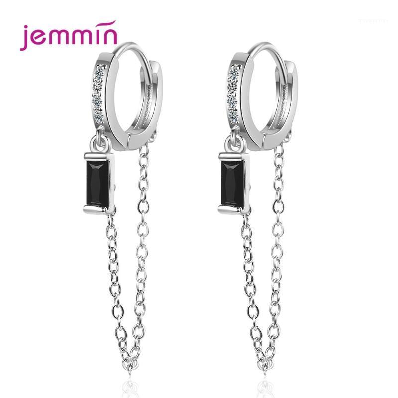 

Prevent Allergy 925 Sterling Silver Tassel Earrings for Women Fashion Long Chain Hoop Earrings Clear Zircon Jewelry1