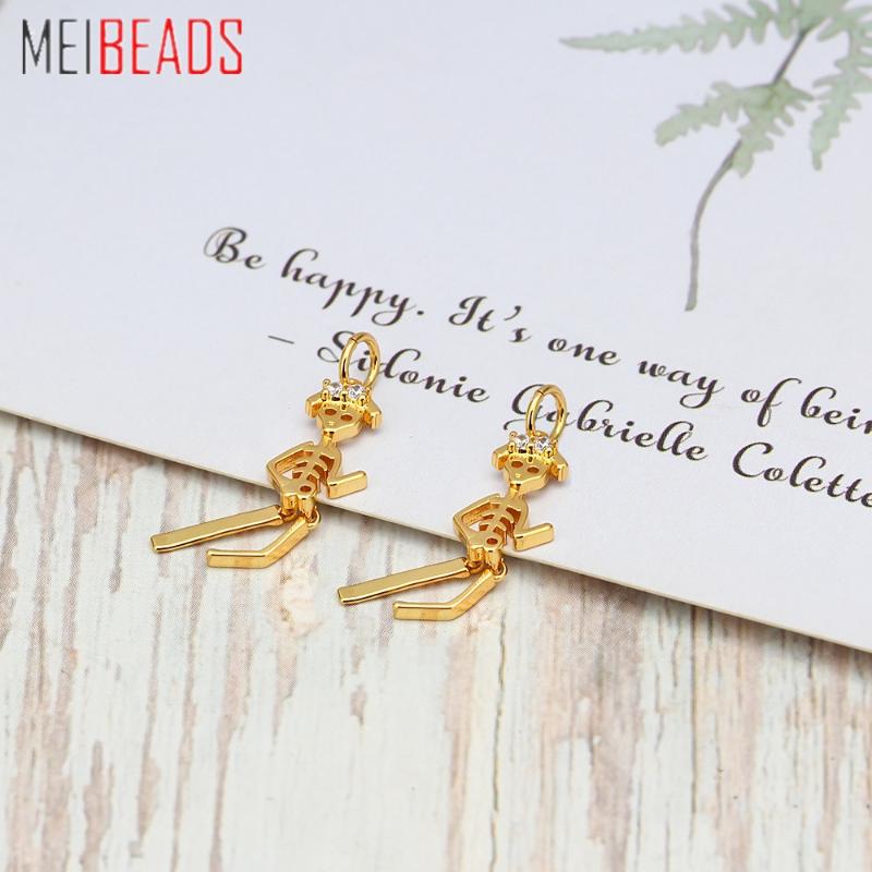 

MEIBEADS 1PC Skull Charm Skeleton Copper Gold Color Pendant for Making Necklace Handmade Earrings Jewelry Findings 8x25mm BT31