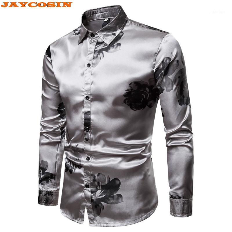

JAYCOSIN 2019 New Spring Casual Slim Fit Shirts Gray Printed Button Shirt Top Blouse High Quality Men Shirts Long Sleeve1, Beige