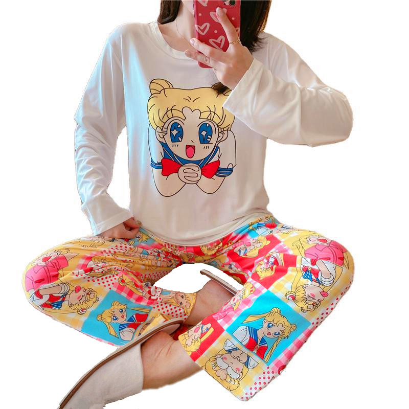 

Retrieve Pajamas Nightgown Pyjamas Nice Sailor Moon Print Complete Set Homewear Katoon Women's Mouw Long Broek Past, Black;red